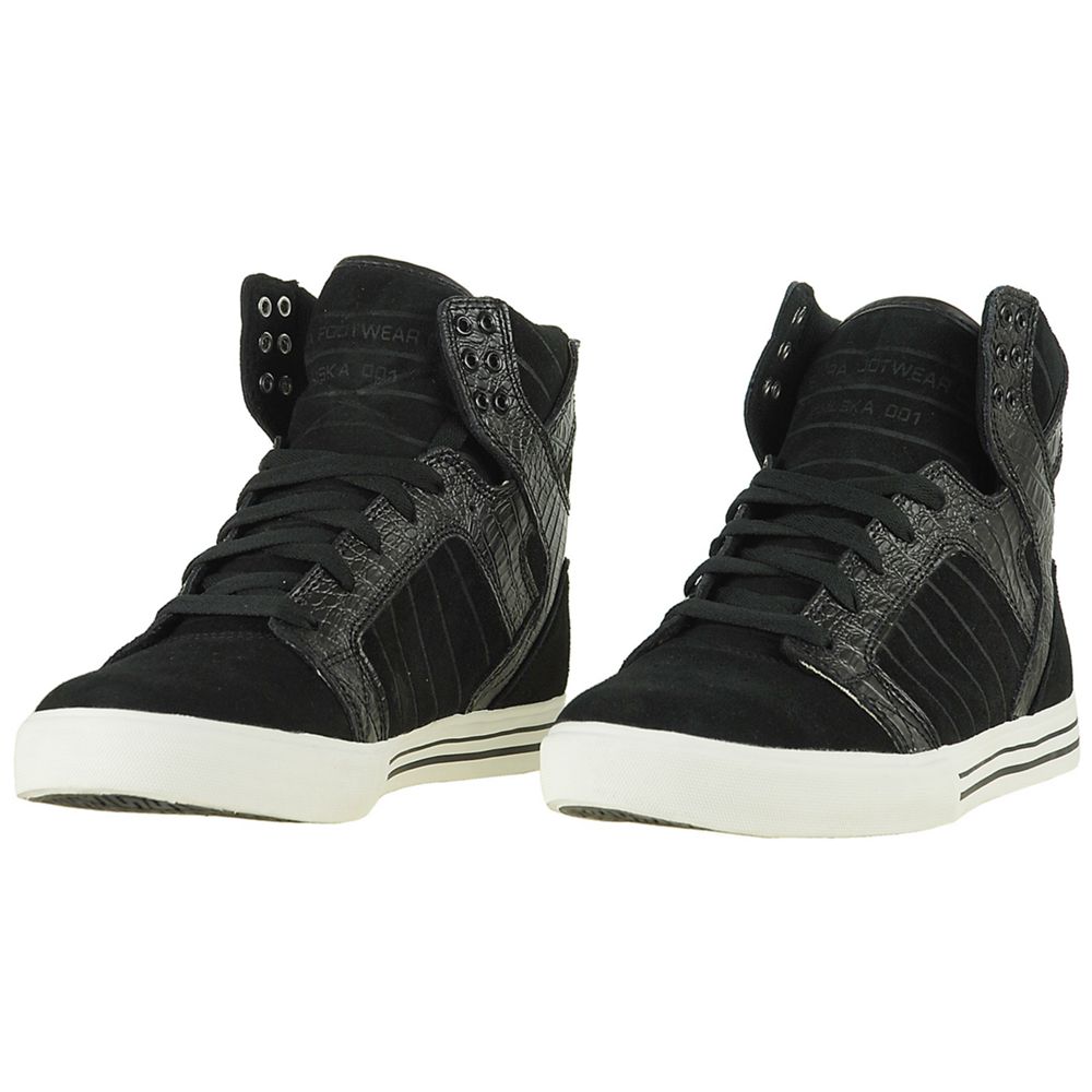 Baskets Montantes Supra SkyTop Noir Black Croc Suede Homme | YBV-78251255